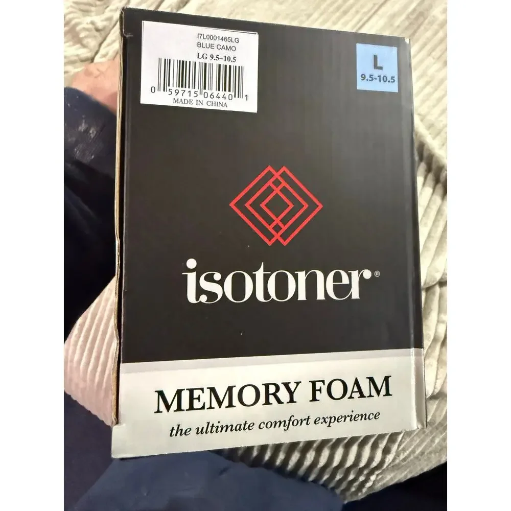 Isotoner Men’s Memory Foam Slippers Blue Size L 9.5-10.5 New In Box